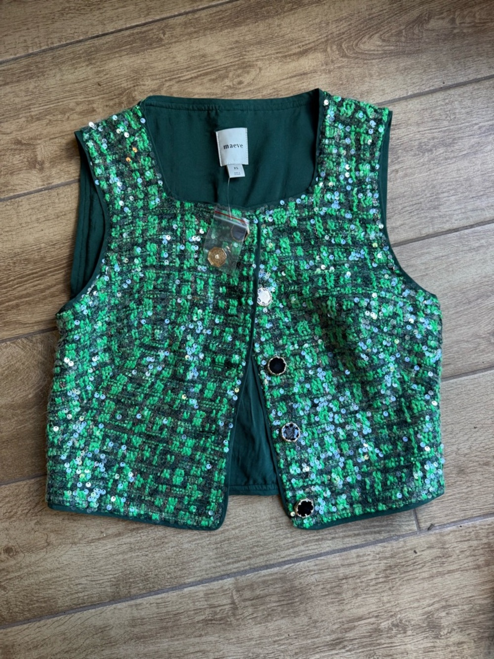 Maeve Emerald Sequin Tweed Shell